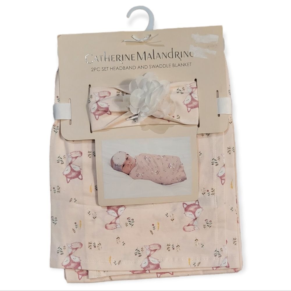 Catherine MalandrinoBaby Girls 2 Pc Headband & Swaddle Set - Pink Fox